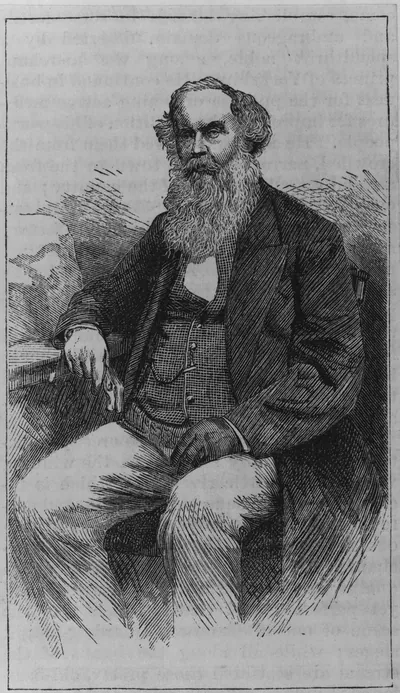 Wood engraving of Titus Salt, an elderly bearded man in a waistcoat and frock coat, seated with one arm on a table.